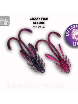 Cenová Bomba Gumová nástraha Crazy Fish Allure 4cm 33D Plum (8ks)