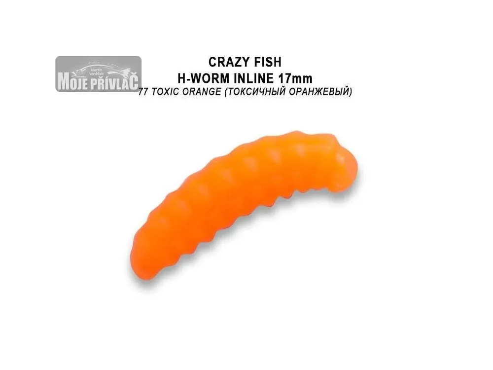 Aktuální Gumová nástraha Crazy Fish Trout Baby H-Worm MF Inline Sinking 17mm 77 Toxic orange - Kreveta (60ks)