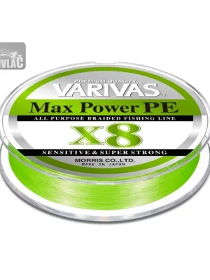 Pletená šňůra Varivas Max Power PE X8 0,8 - 0,148mm, 7,58kg Zelená 150m Oblíbený
