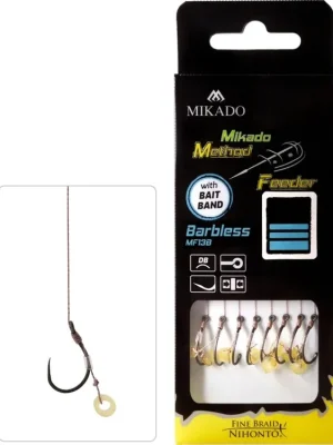 Aktuální Mikado NÁVAZEC - METHOD FEEDER - vel. 4 - Háček bez protihrotu s gumkou / pletenka: 0.16mm/10cm - 8 ks