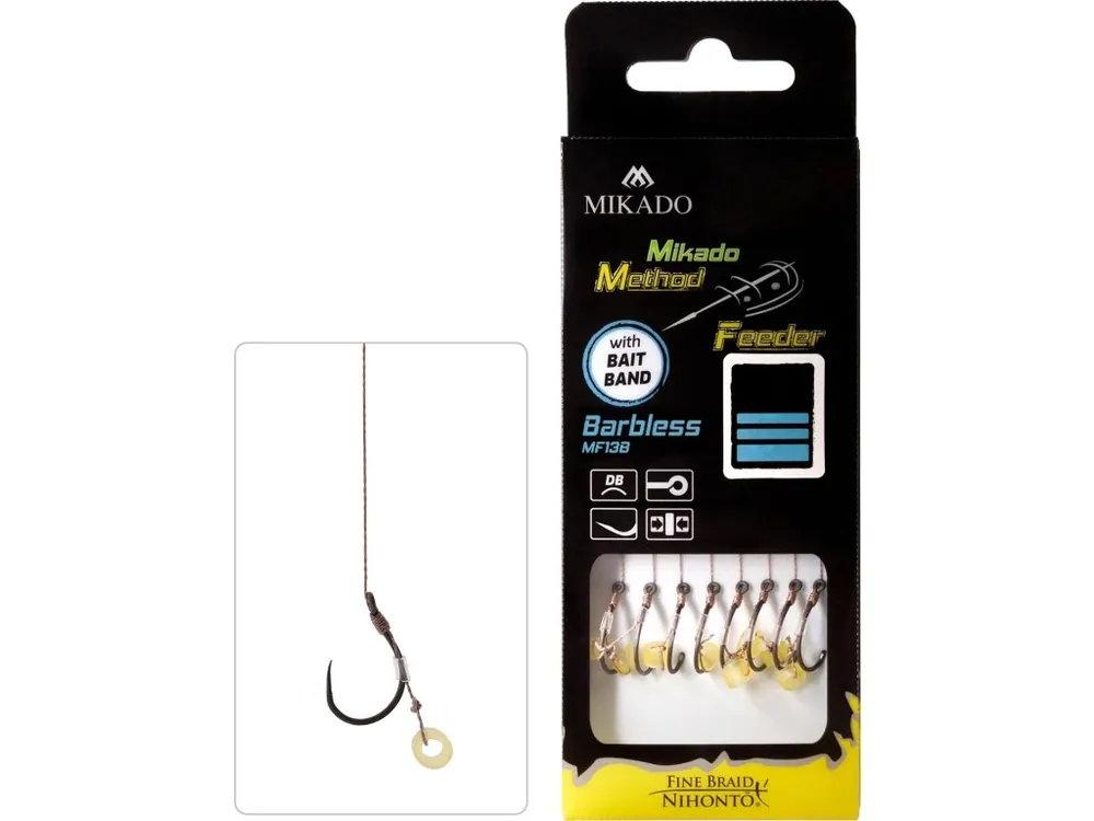 Aktuální Mikado NÁVAZEC - METHOD FEEDER - vel. 4 - Háček bez protihrotu s gumkou / pletenka: 0.16mm/10cm - 8 ks