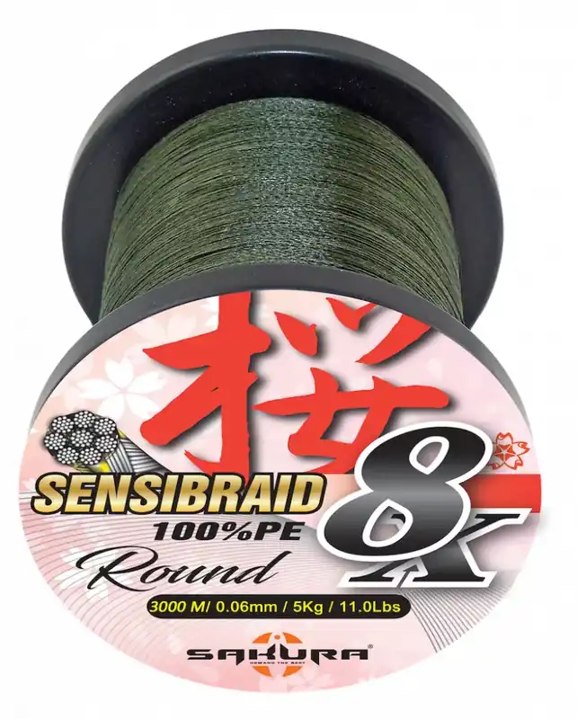 Autentický Sakura - SENSIBRAID 8 GREEN 3000 M - 0.15 mm / 11Kg / 24.2Lbs - Hlavní vlasec - Pletená šňůra