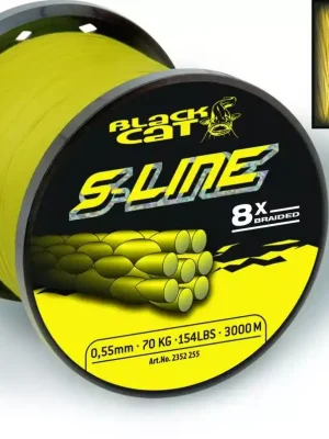 Black Cat O 0,45mm S-Line D: 3000m 50kg / 110lbs žlutá - Pletená šňůra Speciální Cena