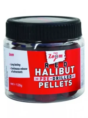 Carp Zoom CZ Červené vrtané halibut háčkové pelety, 20 mm, halibut, 120 g Jen Po Omezenou Doba